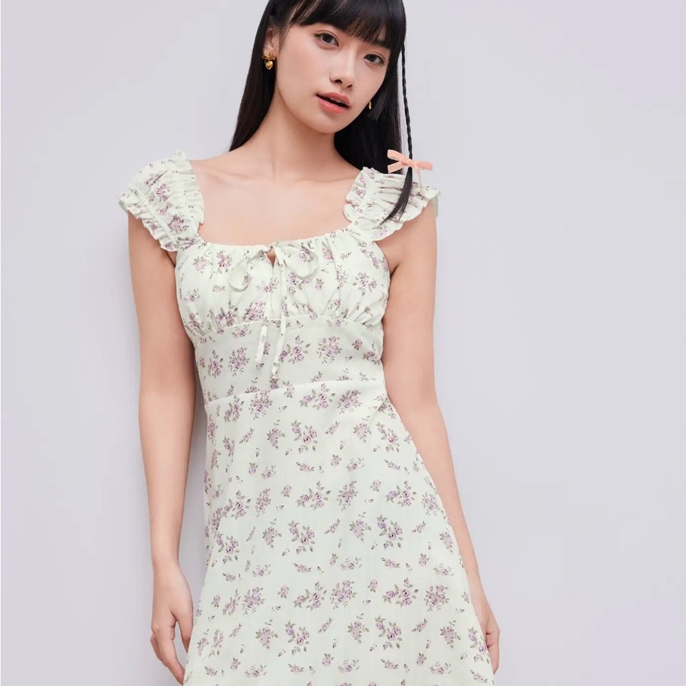 Cider Floral Ruffle Dress in White and Red